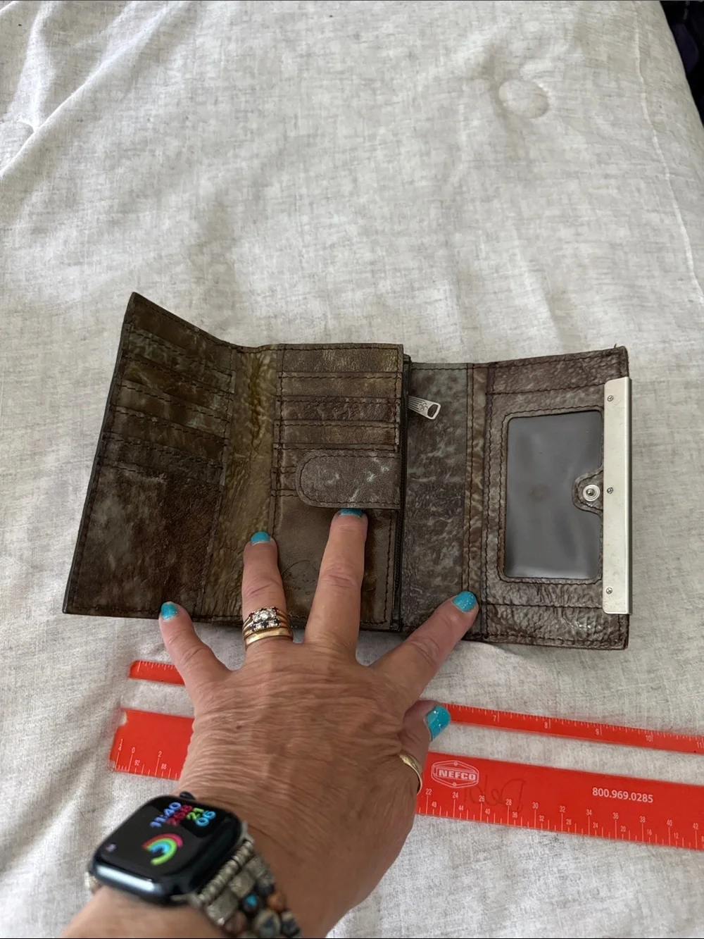 Patricia Nash Turquoise Tooled Leather Tri-Fold Wallet with Silver Bar